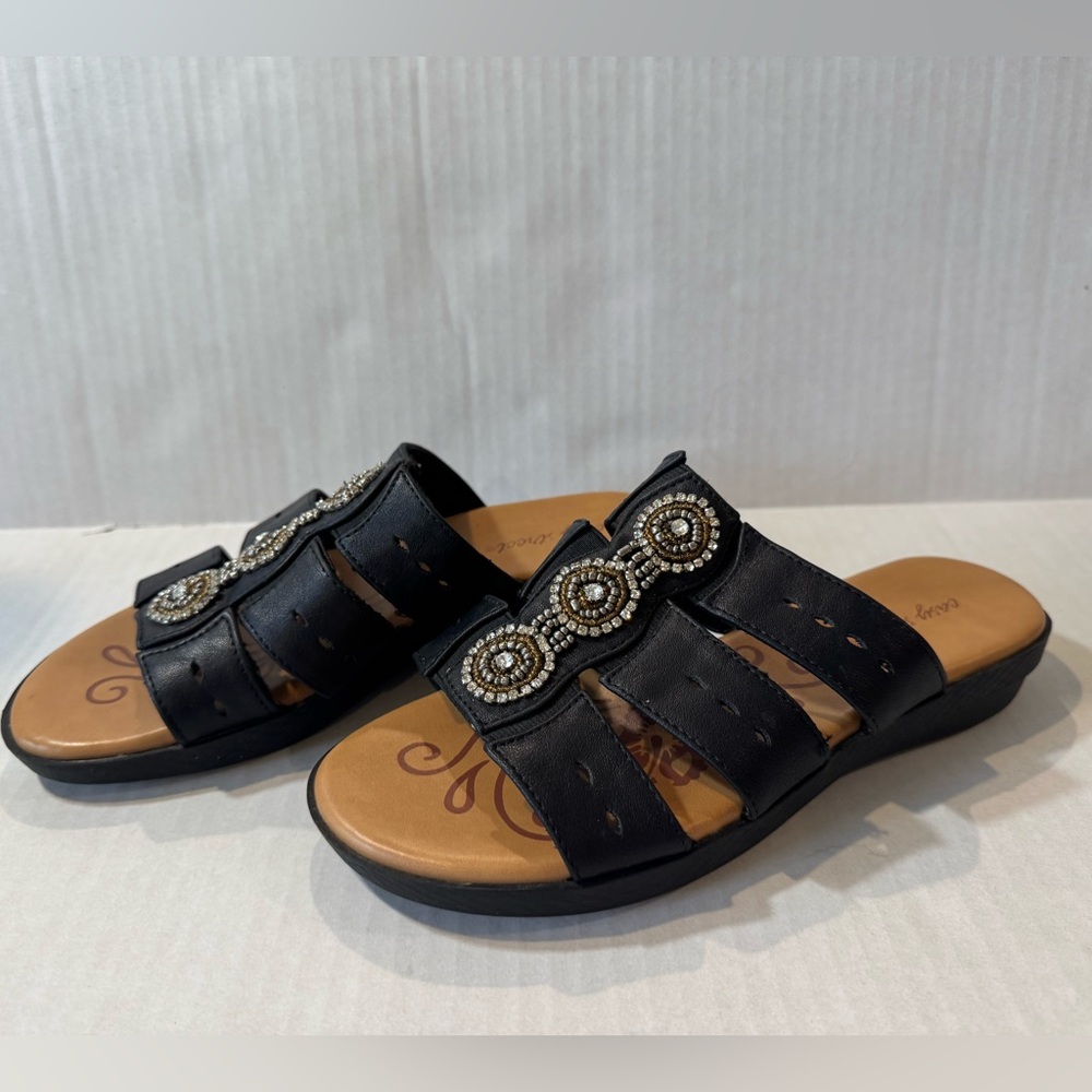 Easy Street Black Beaded Sandals - Picture 2 of 8